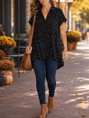 ✨ Rock & Republic Black Star Print Hi-Low Shirt Dress | NWOT | Medium ✨